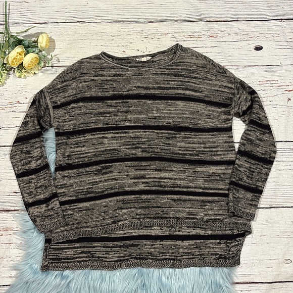 Eileen Fisher Organic Linen crewneck sweater marled black & cream petite fit - Picture 2 of 10
